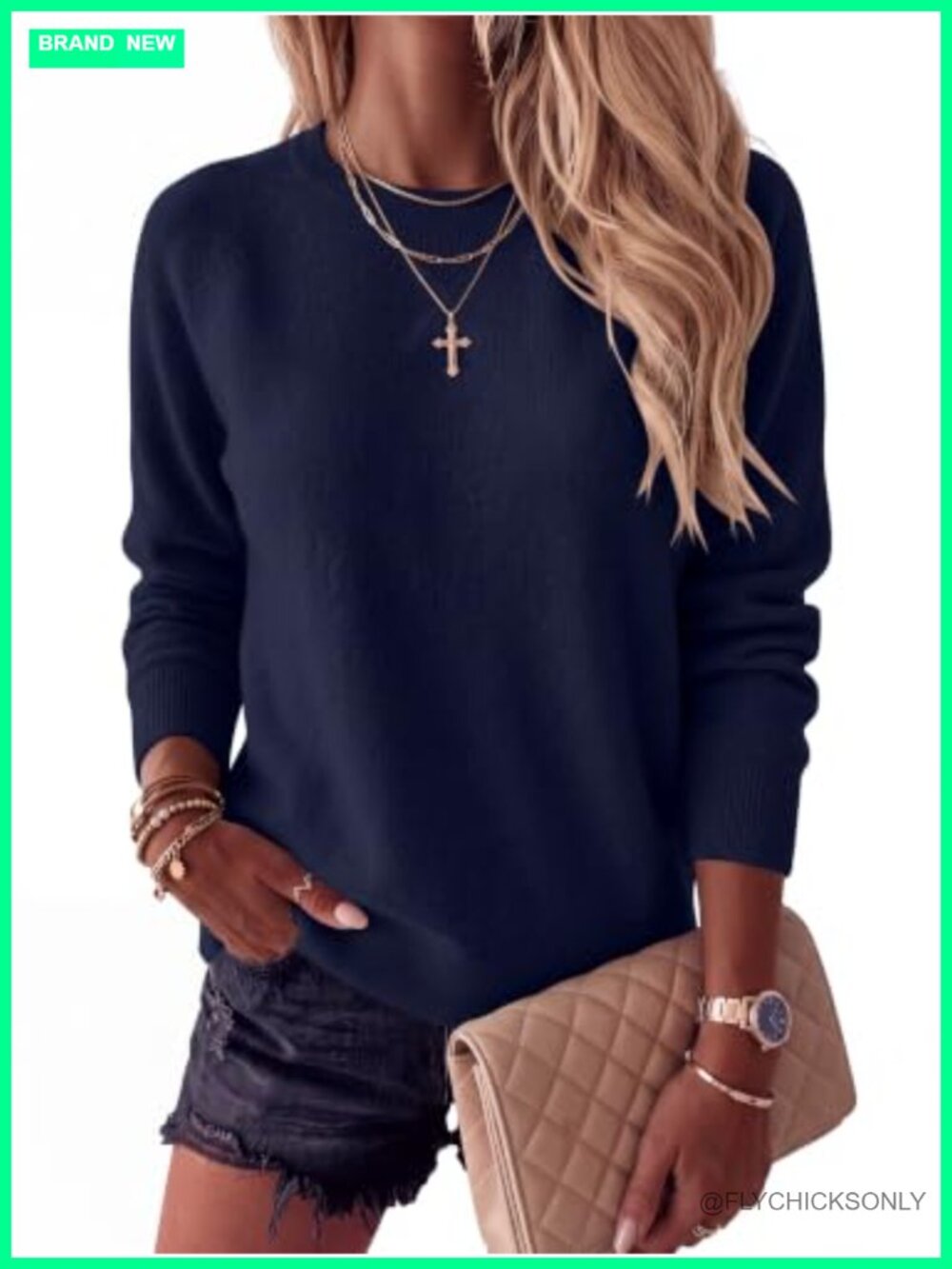 Womens Lightweight Knit Pullover Sweater Crewneck Long Sleeve Casual Fall Winter